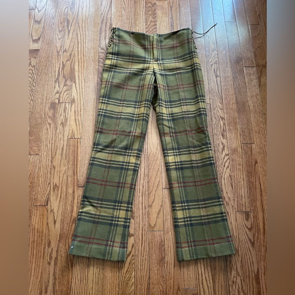 Nine West Y2K Tan Lambs wool Blend Plaid Pants Sz 4